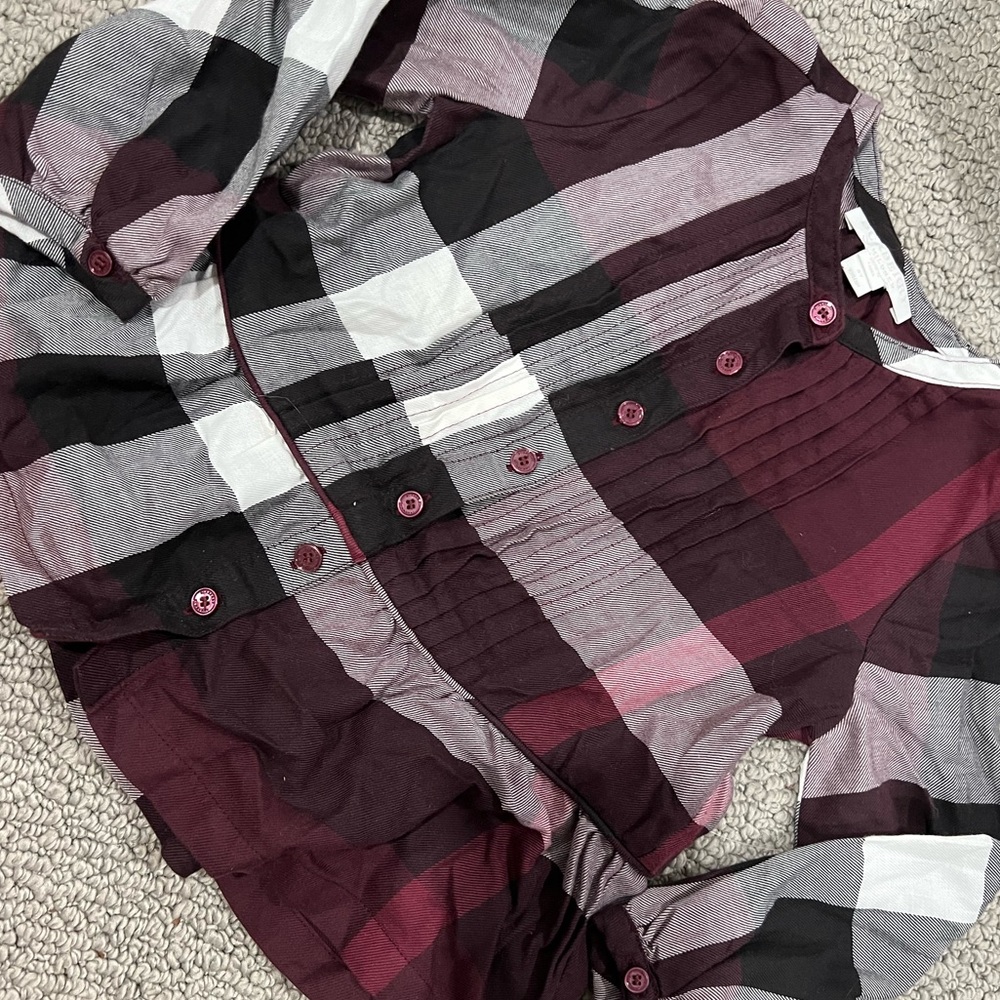 BURBERRY GIRLS PLUM PLAID BLOUSE-size 4Y